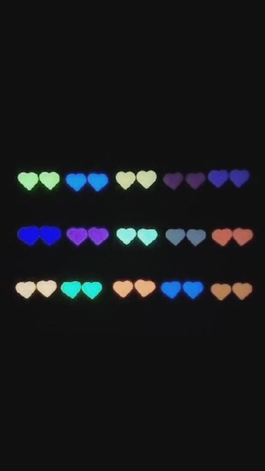 Glow In The Dark Heart Stud Earrings = Many Colours Available